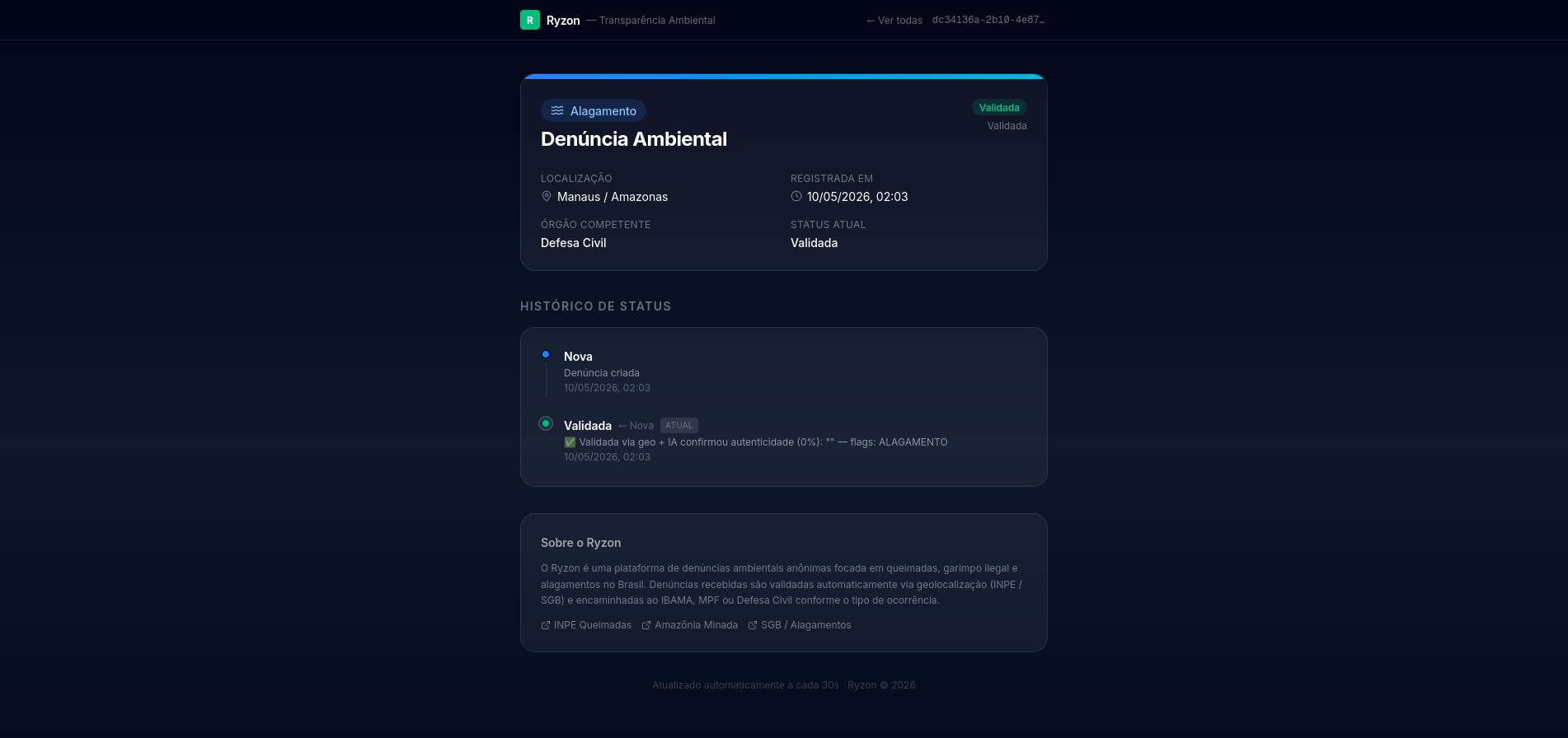 Painel público — detalhe